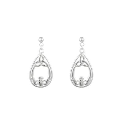 Silver Sterling Trinity and Claddagh Drop Earrings